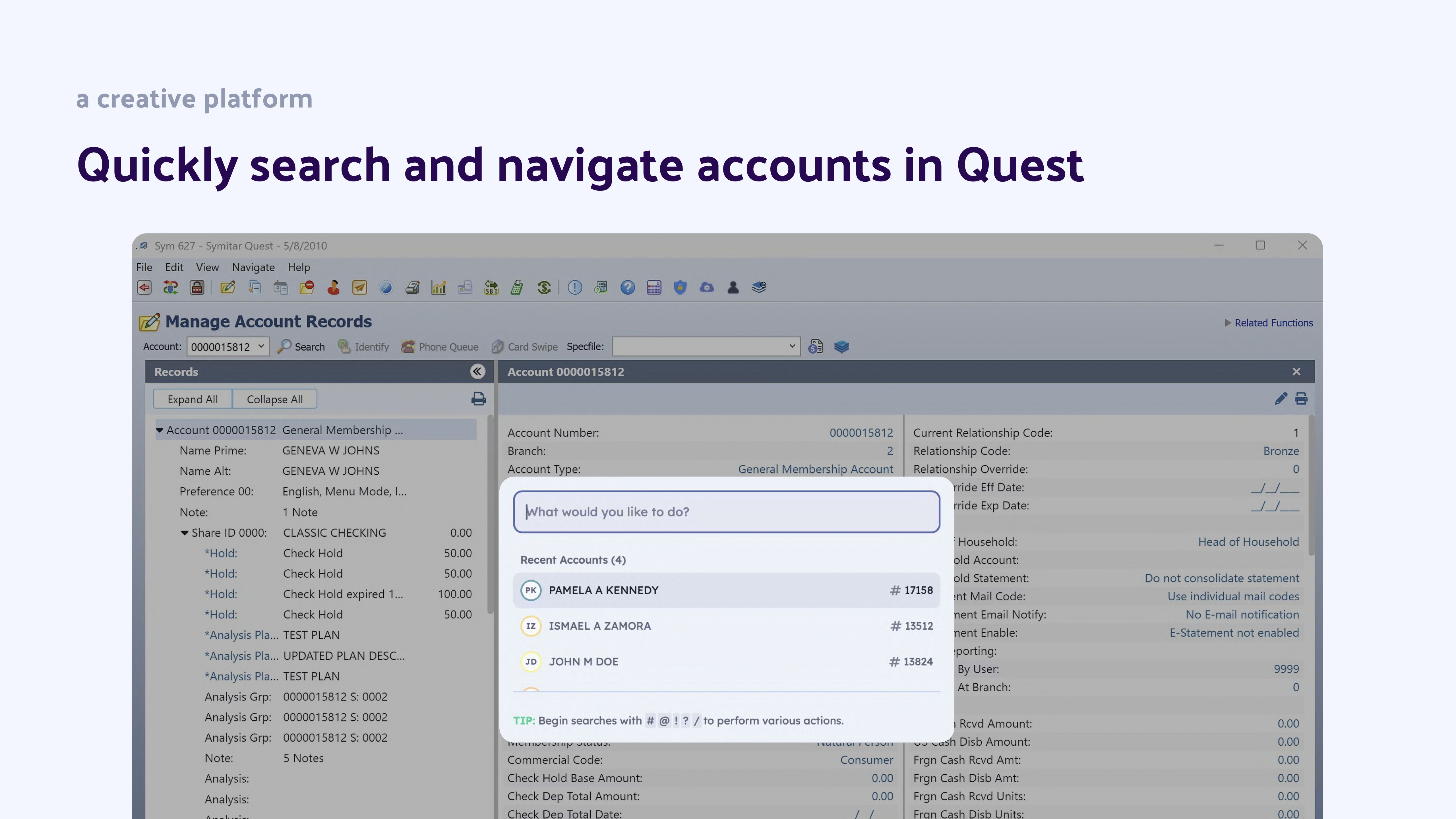 A screenshot of the Glaci 'quick navigation' feature as an overlay within Quest