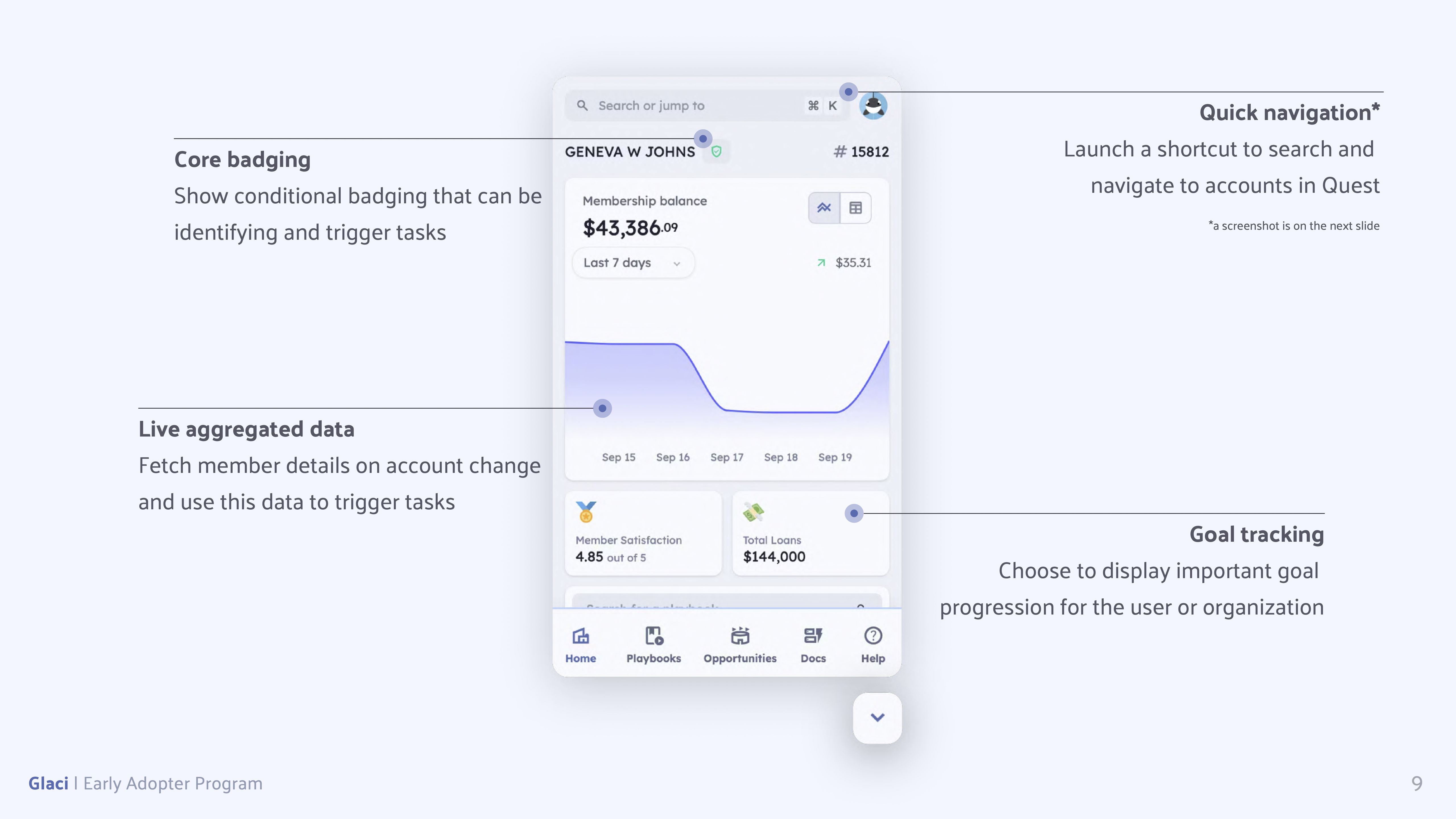 A screenshot of the Glaci platform giving details on a few notable components